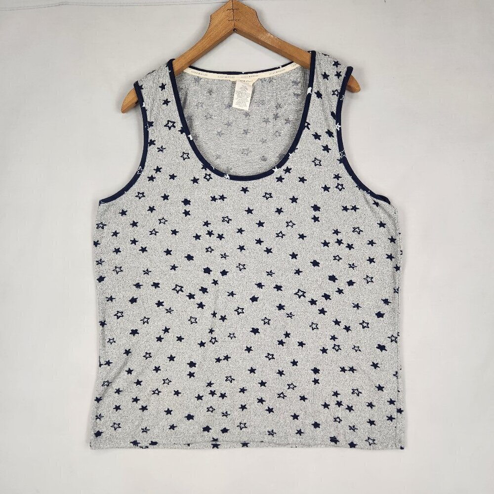 Lucky Brand Tank Top Women's Size XXL Star Print Gray Blue Stretch Racerback
